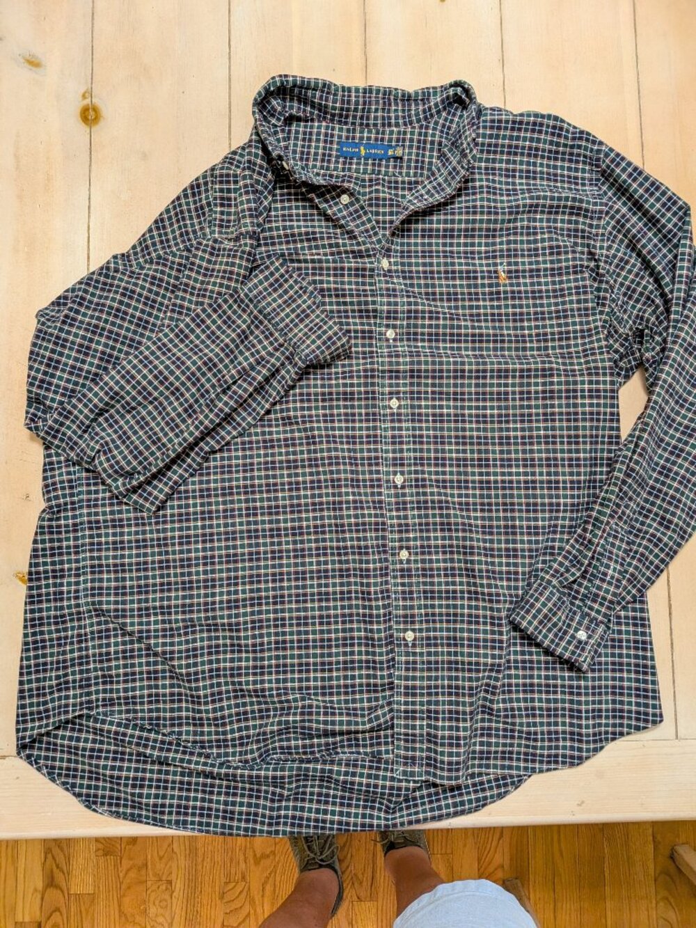 Polo Ralph Lauren Mens 3XLT Green Navy Button Down Shirt, Cotton